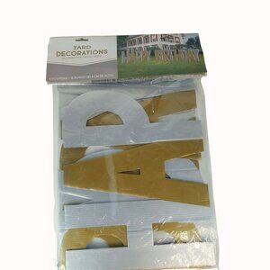 Metallic Gold & Silver Happy Birthday Yard Sign Kit 12-inches High